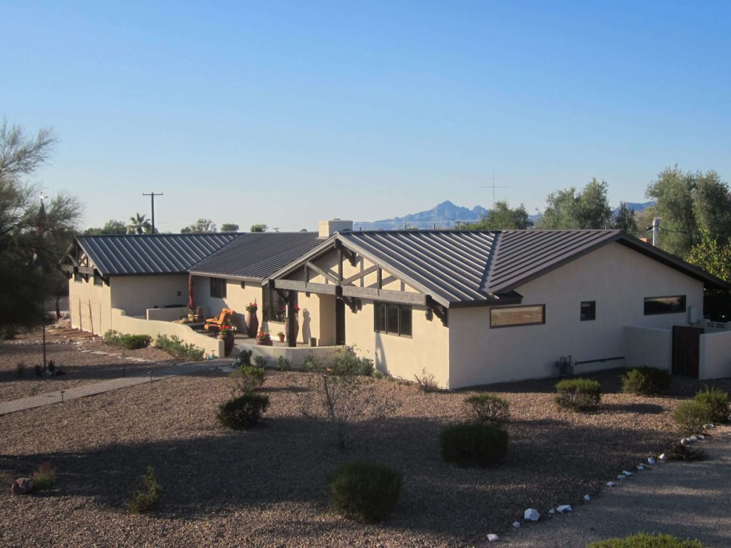 A standing seam metal roof on a house in Arizona.