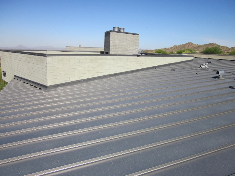 Close up view of a standing seam metal roof